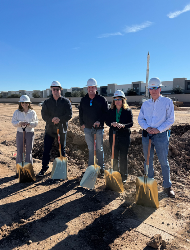 Melrose Professional Park Groundbreaking event for Melrose Professional Park. Developers and brokers holding shovels and wearing hard hats.
